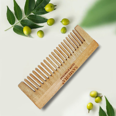 Samisha Pure Neem Wooden Comb For Tangle free Curls, Healthy Scalp & Anti-Dandruff