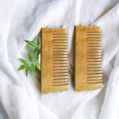 MICLAC Pure Neem Wooden Wide Tooth Small shampoo Comb 2PCS