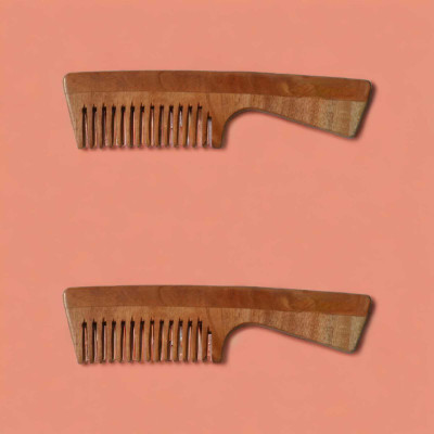 MICLAC Wooden comb with handle for men (pack of 2)