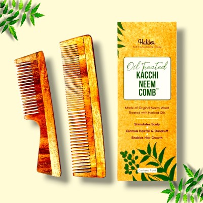 HALDER Anti-Dandruff Comb Set: Handmade Neem Wood Combs 2Pcs