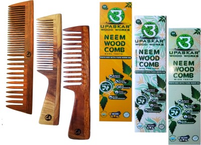 upaskar wood works Combo pack Neem Wood Combs Dual teeth Wide teeth and Fine teeth