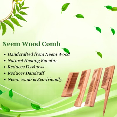 natural bucket Neem Comb Set Neem Oil & Bhringraj Treated set of 4, Family Pack