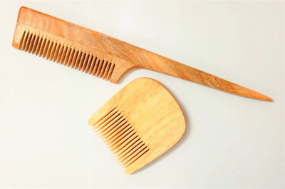 WITCOUL Neem wood Tail Comb and Beared comb/Anti Dandruff/Eco-Friendly Comb/SET OF 2