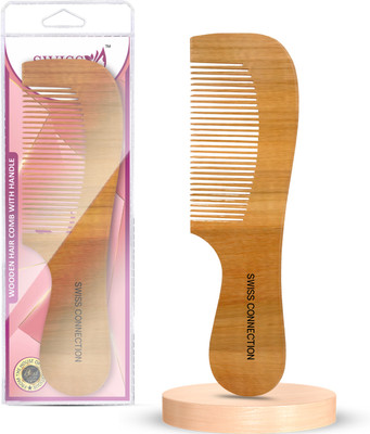 Swiss Connection Hair & Beard Comb with handle Neem Wood Comb for Stimulating Hair Growth