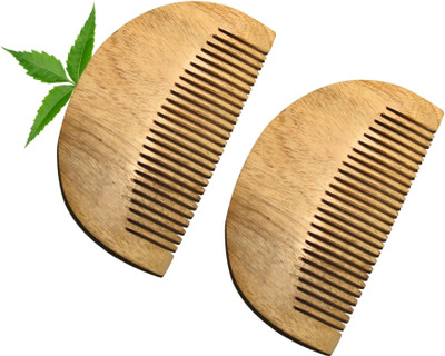 MICLAC Handcrafted Neem Wood U Shape Beard Detangling Comb 2PCS