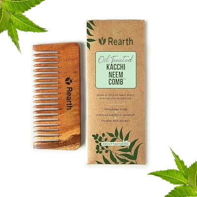 Rearth Organic Handmade Neem wood Anti-Dandruff Combs, Shampoo comb Brown - Wide