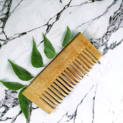 MICLAC Kachhi neem wooden Small wide tooth shampoo comb 1PCS