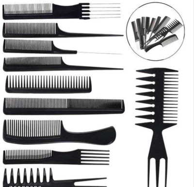 pisco 10 Pc Professional Hair Styling Comb Black Colour Set Use Hair Saloon & Parlour