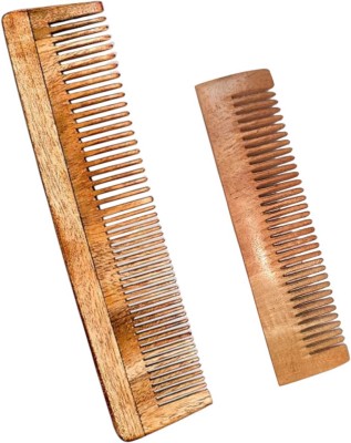 MICLAC Neem Wooden Pocket And Dual Tooth Comb Combo for women hair growth