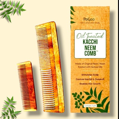 Pogoo Neem Wood Beard Combs Anti-Hairfall Pocket Comb Soaked in 17 Herbs | 2Pcs