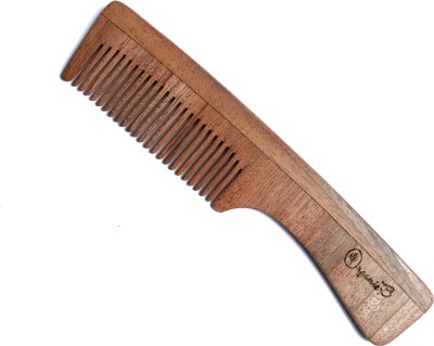 Organic B Handmade Neem Wood With Handle Dressing & Detangling Antistatic Hair Comb