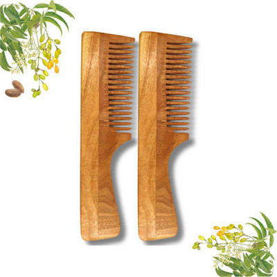 SASU'S Handle Comb Combo Pack of 2 Authentic Neem Wood Combs for Women and Men