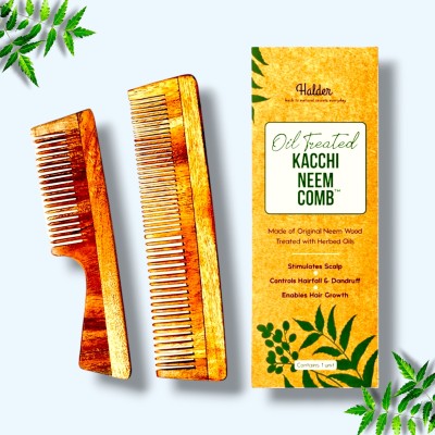 HALDER Anti-Dandruff Neem Wood Combs, Handmade Perfection - Set of 2