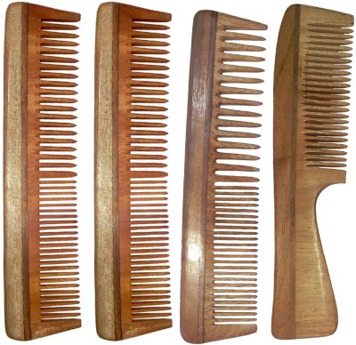 Ginni Marketing Combo of 4 Neem Wood Combs (regular detangler +regular and regular handle )