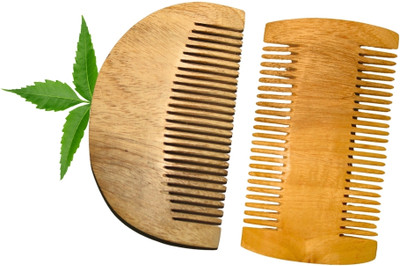 MICLAC Kacchi Neem Wooden Beard & Lice Comb For Multi-Actions Combo