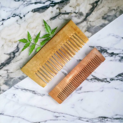 MICLAC Neem Wood Small Shampoo And Pocket Comb Combo for Anti Dandruff,Detangling