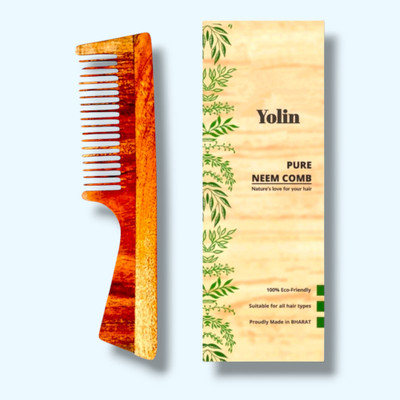 Yolin Kacchi Neem Wooden Shampoo Comb for Smooth Detangling with 17 Herbal Oils