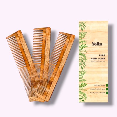 Yolin Neem Wood Comb Set: Handmade and Anti-Dandruff, Pack of 3