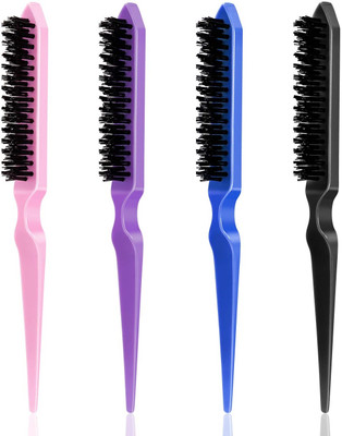 CombZone 4 Pcs Nylon Rat Tail Brush Set Back Combing, Root Volumizing, and Scalp Massage