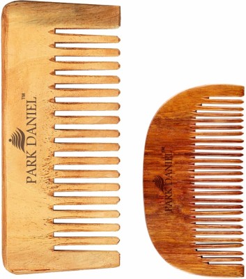 PARK DANIEL Natural & Ecofriendly Handmade Medium Detangler Neem Wooden Comb(5.5 inches) & Handcrafted Wooden Beard Comb(4 inches) Pack of 2 pcs.