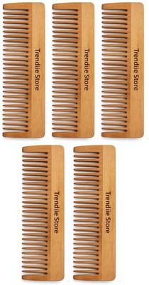 TrendieeStore Natural Wooden Comb Pack of 5 Neem Wood Hair Combs Anti-Static & Eco-Friendly