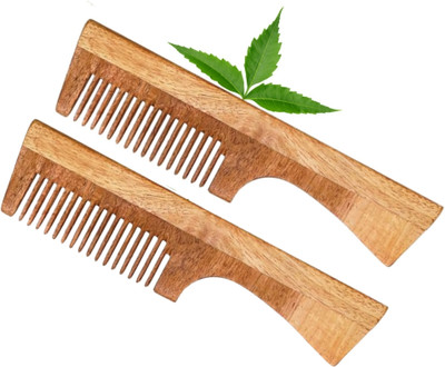 MICLAC Men mini wooden comb with handle 2PCS