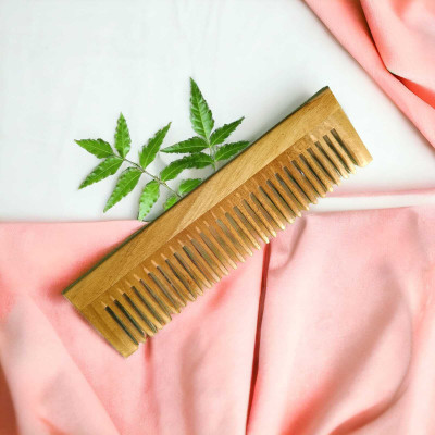 MICLAC Organic Neem Wooden wide tooth Comb for Tangle Free Curls, Healthy Scalp 1PCS