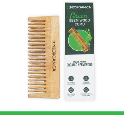 Neorganica Green Neem Wooden Comb for Men & Women (Large Shampoo Comb)