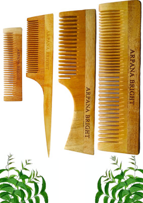 ARPANA BRIGHT Neem Wooden Comb Combo Pack 4