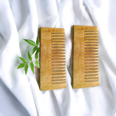 MICLAC Kachi neem Small wide tooth shampoo comb combo pack 2PCS