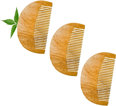MICLAC Raw Neem Wood Beard Detangling Comb Compact Wooden Comb 3PCS