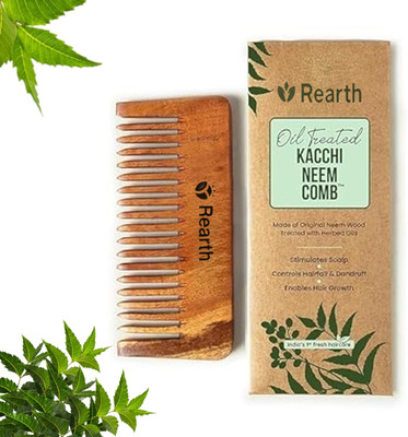 Rearth Organic Handmade Neem wood Anti-Dandruff Combs, Shampoo comb Brown - Wide