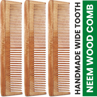 PEARLiX Pure & Natural Handcrafted Neem Wood Comb for Healthy Hair and Scalp, Pack Of 3