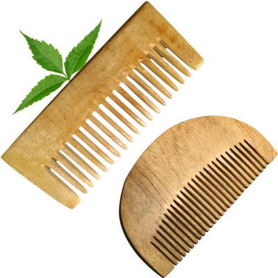 MICLAC Kacchi Neem Wooden Beard & Shampoo comb Set for Men