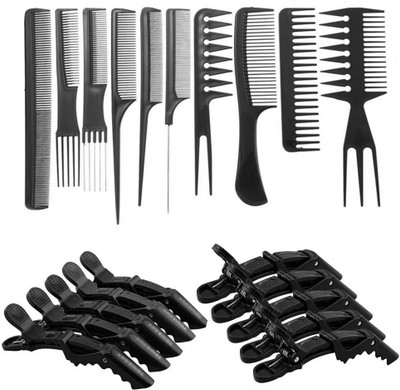 LOVHIDE 10pcs Professional Hair Styling Comb Set with 10pcs Styling Clips (Pack of 20)