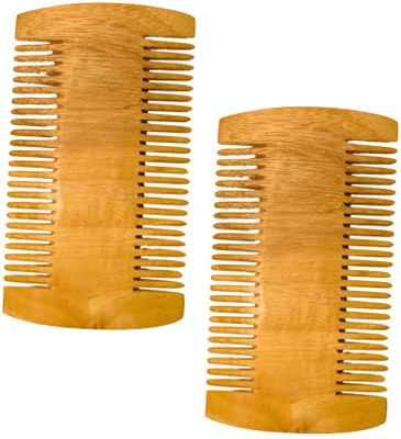 MICLAC Fine Tooth Neem Wooden Lice Comb Design for Safe Use 2PCS