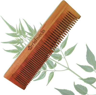 Rishveda Kacchi Neem Wooden Comb - Detangling, Frizz Control & Shine (Dual Tooth)