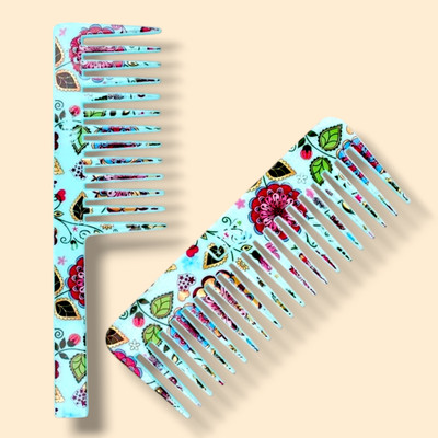 Yolin Women’s Combo of Printed Wide Teeth Shampoo Combs and Paddle Brushes | Pack of 2