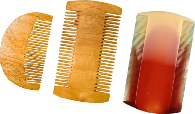 MICLAC Neem Wooden Beard Comb & Lice Comb Set – Anti-Dandruff & Ultra Smooth