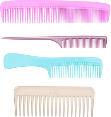 LILY Fine Tooth Rat Tail Wide Teeth Long Handle Dressing Combs Set of 4