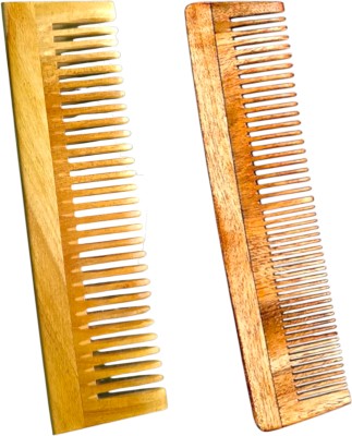 MICLAC Natural Wooden Combs - Anti-Static, Wide Tooth & Dual Tooth for Healthy Hair