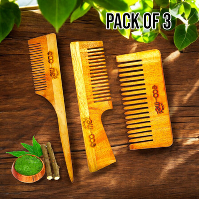 Eco with me Handcrafted from high-quality Neem Wooden Comb (3pcs Combo)