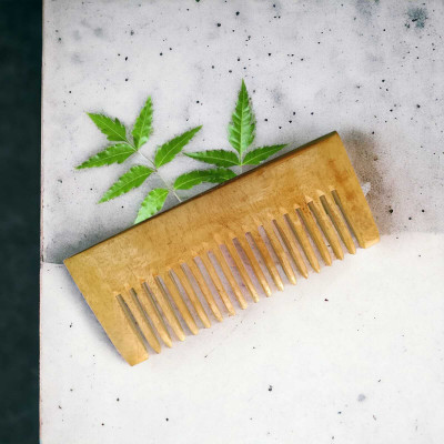 MICLAC Neem Wood Small shampoo wide tooth comb for Hair fall & Dandruff Control 1PCS