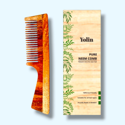 Yolin Neem Wood Comb with Handle for Naturally Smooth and Healthy Hair
