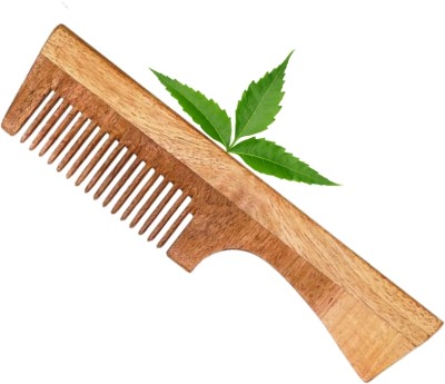 MICLAC Men wide tooth Neem Wooden comb with handle 1PCS