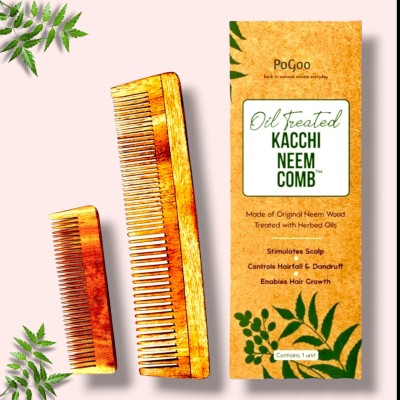 Pogoo Kacchi Neem Wooden Beard Comb Anti-Hairfall and Herbal Benefits |Set of 2