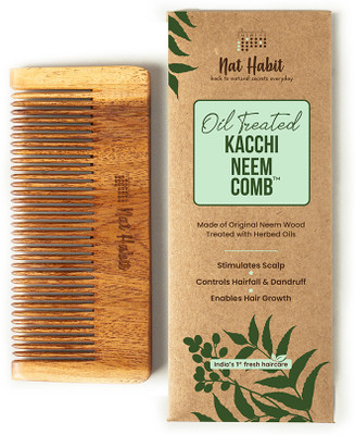 Nat Habit Kacchi Neem Daily Styling Wooden Comb Soaked In 17 Herbs & Oils -Small