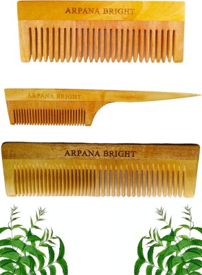 ARPANA BRIGHT Neem Wooden Comb | Combo Pack | Hair Growth, Hairfall, Dandruff, Frizz Control