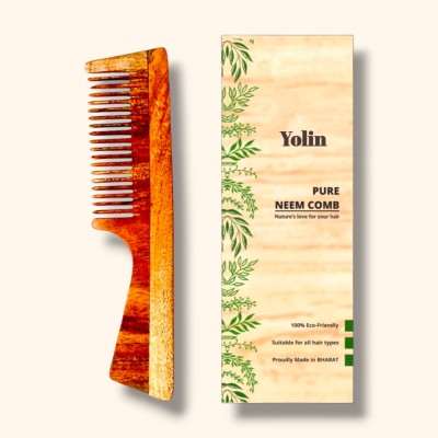 Yolin Natural Neem Wood Comb with Handle for Hair Breakage Protection