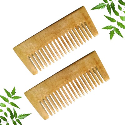 MICLAC Wide Tooth Hair Comb Wide Neem Wood 2PCS